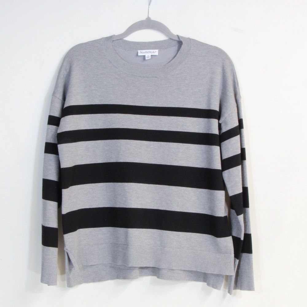 NorthStyle Women's Gray & Black Block Striped Long Sleeve Sweater NWOT